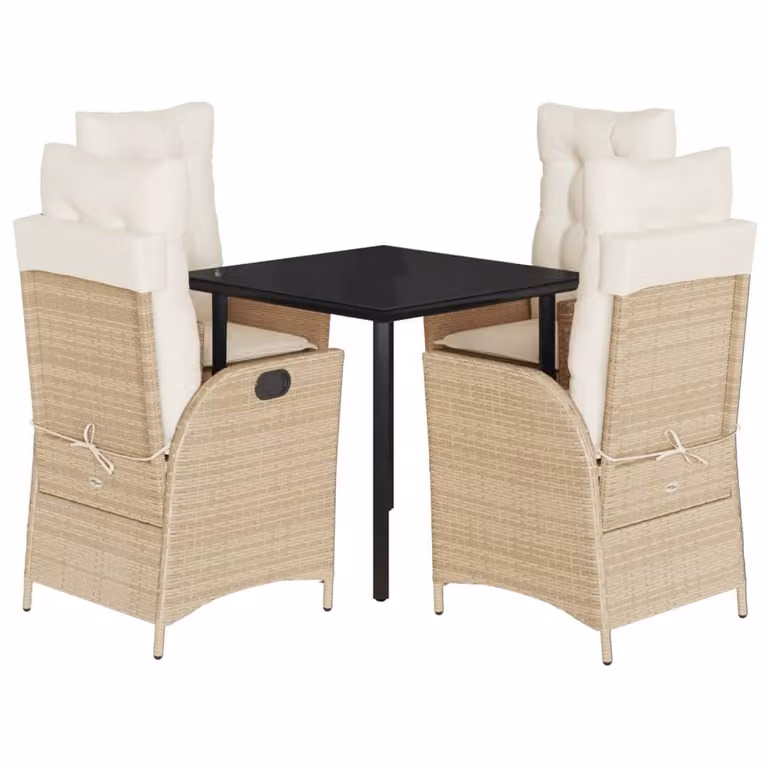 Set da Pranzo da Giardino 5 pz con Cuscini Beige in Polyrattan