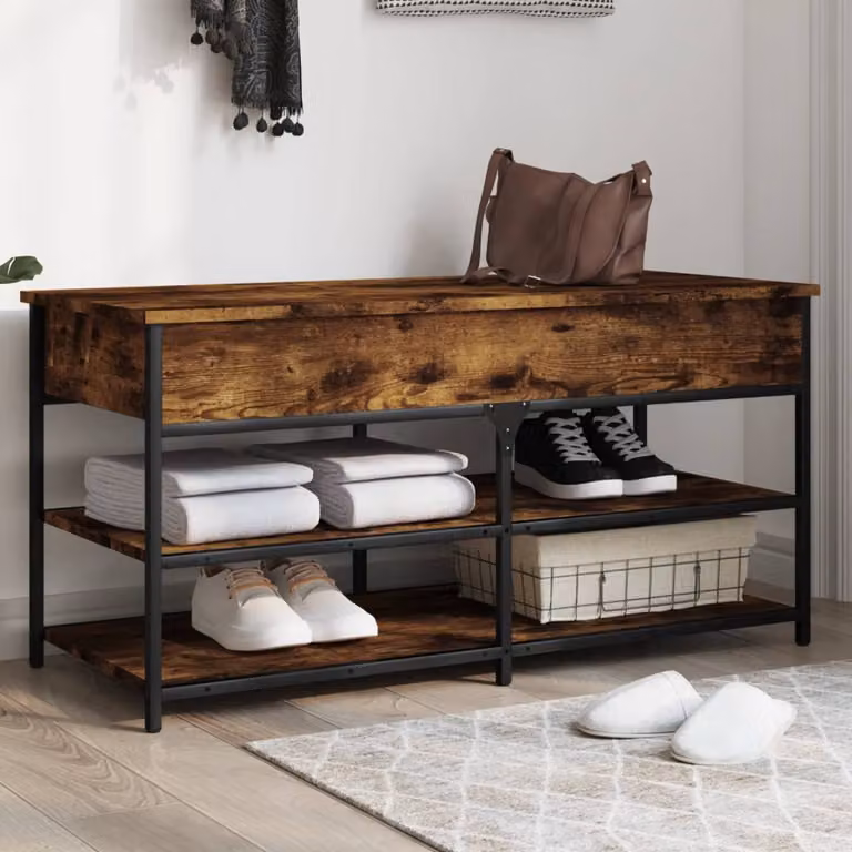 Panca porta scarpe vidaXL in legno multistrato Rovere Fumo, L 100 x P 42,5 x H 50 cm