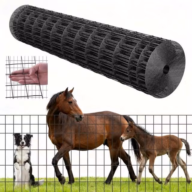 Rete Metallica per Recinzione WGFS25004 in Acciaio Zincato e PVC Nero 1220 x 15240 mm Filo 2,25 mm Maglia 5x10 cm Robusta per Giardino e Animali