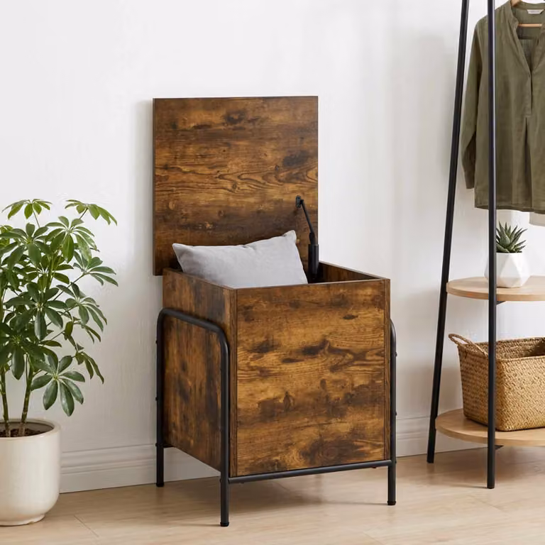 Scatola di stoccaggio moderna vidaXL in legno e metallo, colore marrone, L 80 cm x P 40 cm x H 49,5 cm