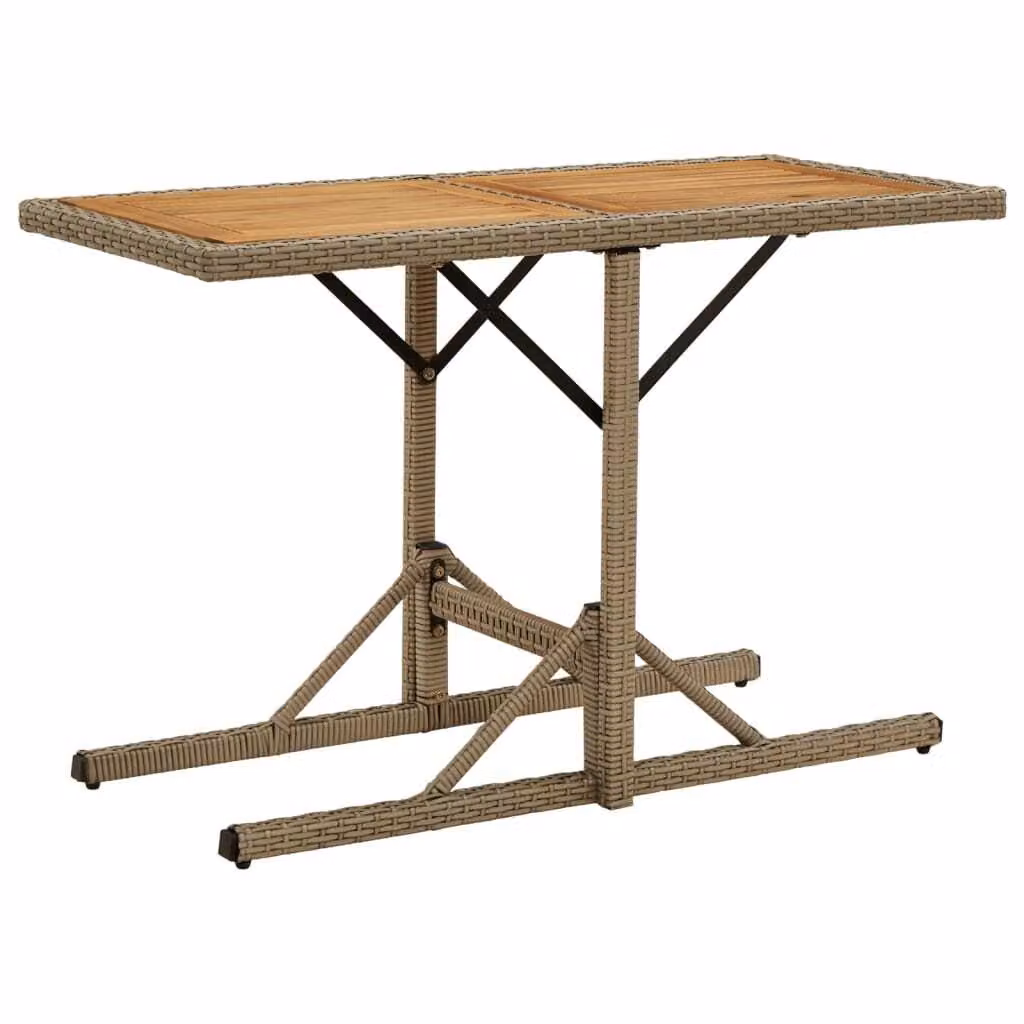 Tavolo da giardino beige in legno massiccio di acacia e poly rattan