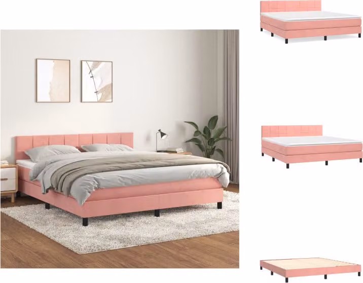 vidaXL Letto a molle con materasso rosa 160x200 cm in velluto - Letti & Reti