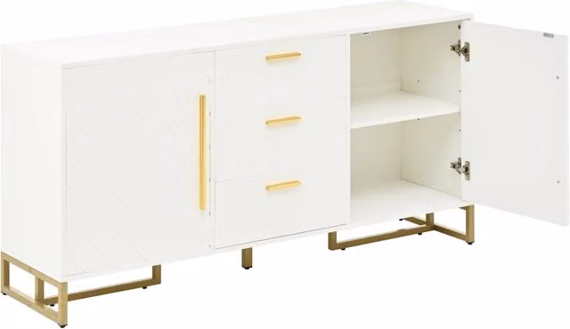 Sideboard bianco elegante con motivo a spina di pesce, 2 ante e 3 cassetti per sala da pranzo, cucina e soggiorno