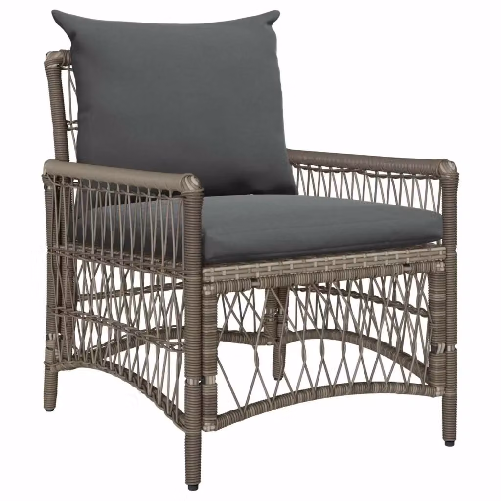 Sedia da giardino moderna in polyrattan grigio con cuscini rimovibili L: 73 cm, P: 61 cm, H: 77 cm – 2