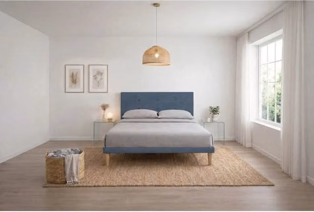 Letto imbottito Letto Matrimoniale alla Francese 140x190 cm Button - Con rete,Microfibra,Blu