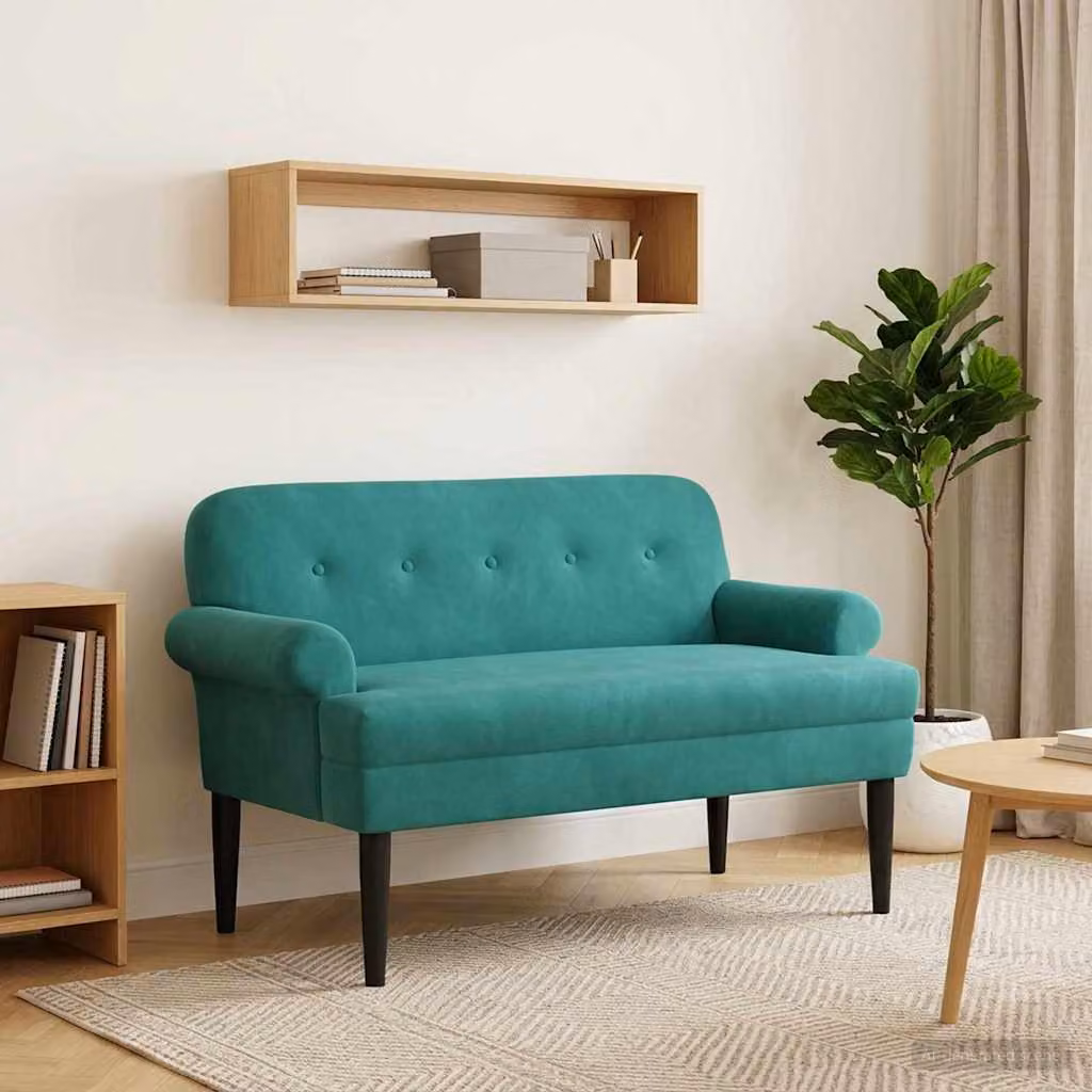 Loveseat vidaXL in velluto turchese con bottoni imbottiti, L: 120 cm, P: 66 cm, H: 78 cm