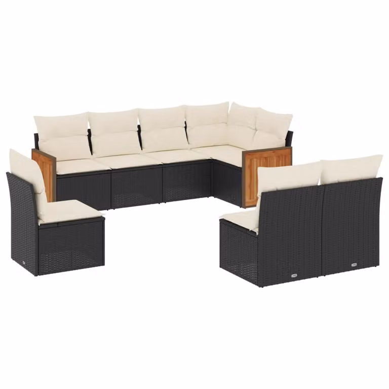 Set Divani da Giardino con Cuscini 8 pz Nero in Polyrattan