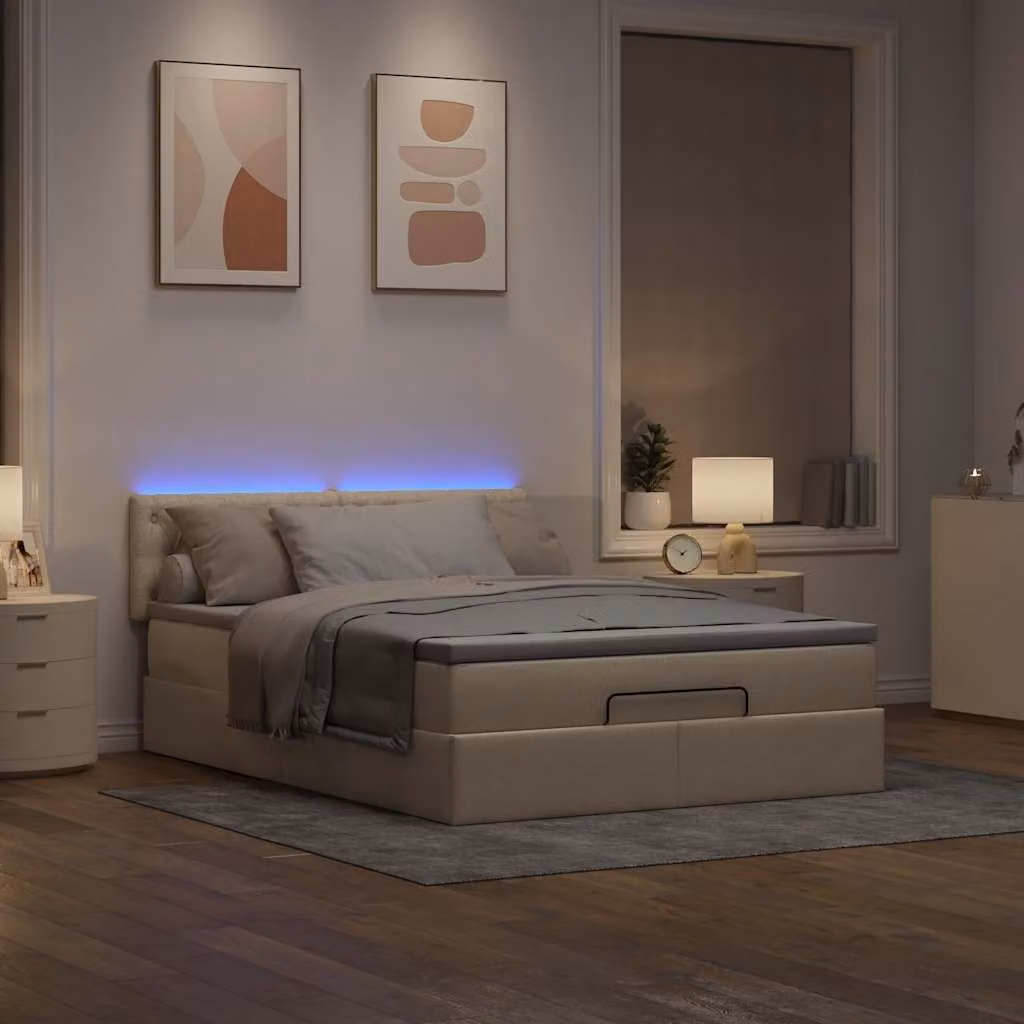 Maison Exclusive - Letto ottomano con materasso e LED Cream 140x200 cm Tessuto