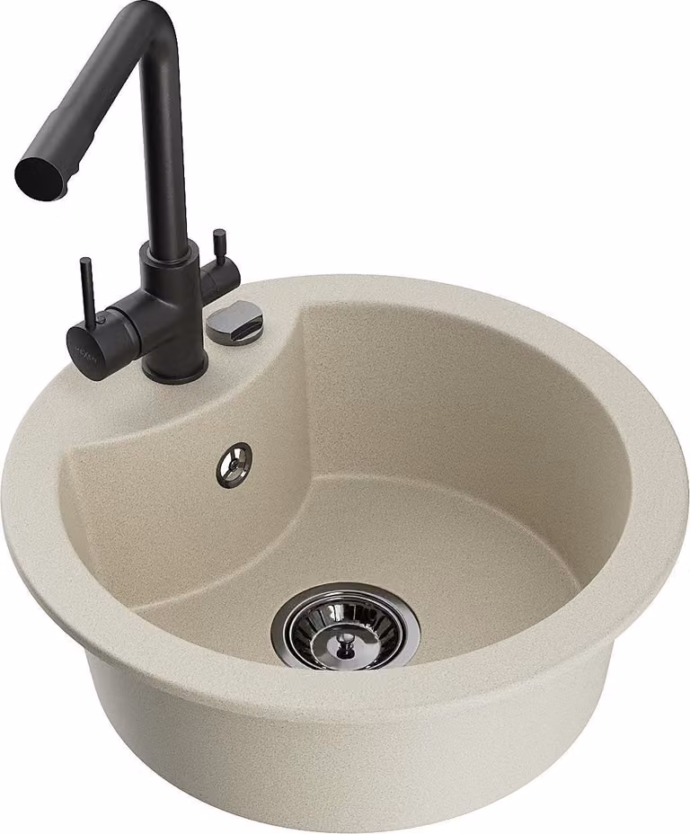 Mexen Diego lavello in granito a 1 vasca con rubinetto da cucina Duero, beige - 6512-69-671600-70