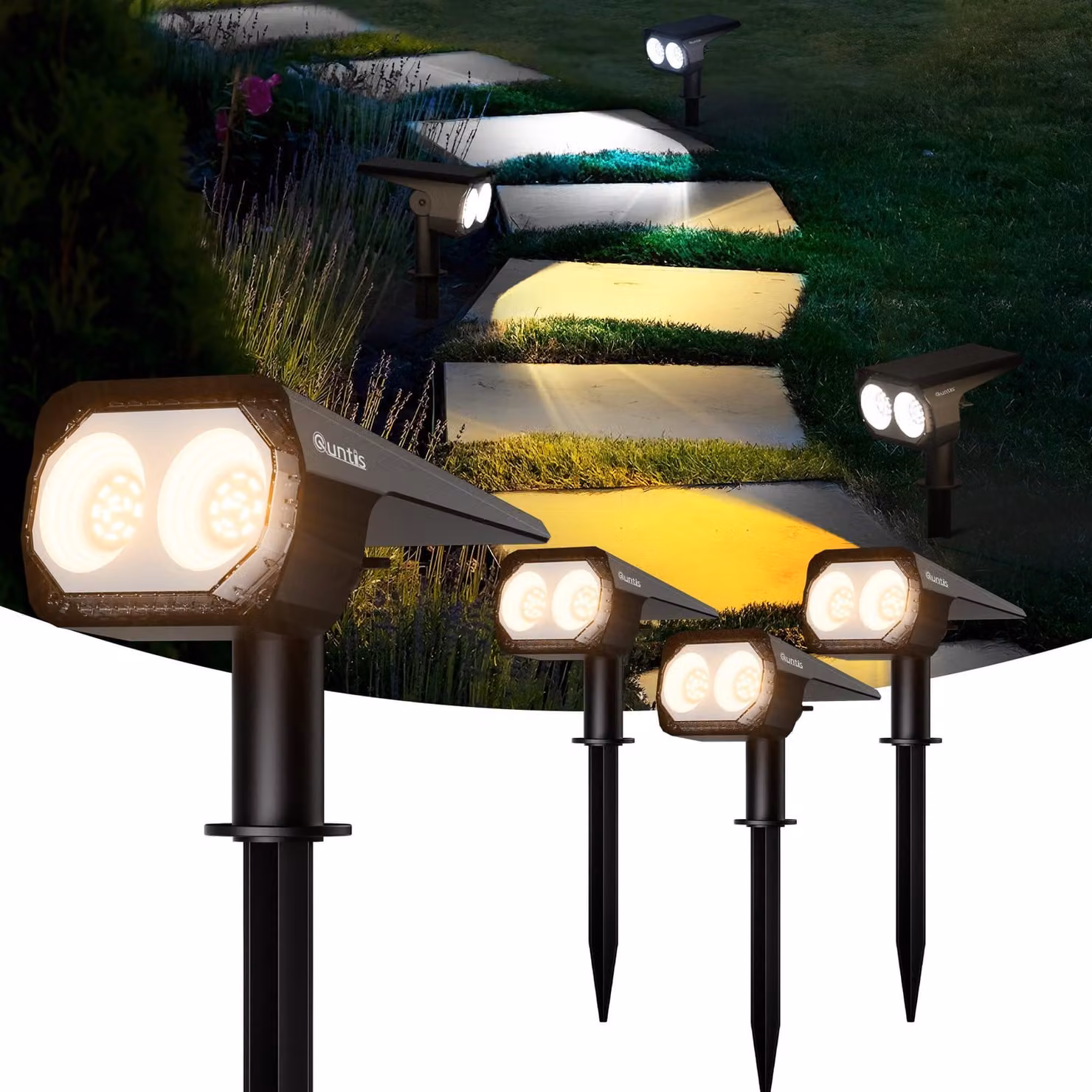 Set di 4 luci solari da esterno, con 26 LED, 3 colori, grado di protezione IP65, con connessione USB-C