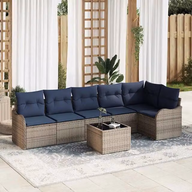 Set Divano da Giardino 7 pz 6-Posti Grigio polyrattan 3345735