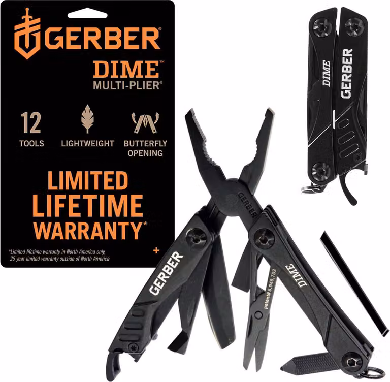 Gerber "DIME", multiutensile con 12 funzioni di Fiskars, nero/nero