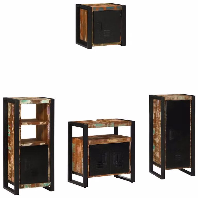 Set di mobili per il bagno moderno vidaXL in legno e metallo multicolore e nero con armadietti a muro e laterali