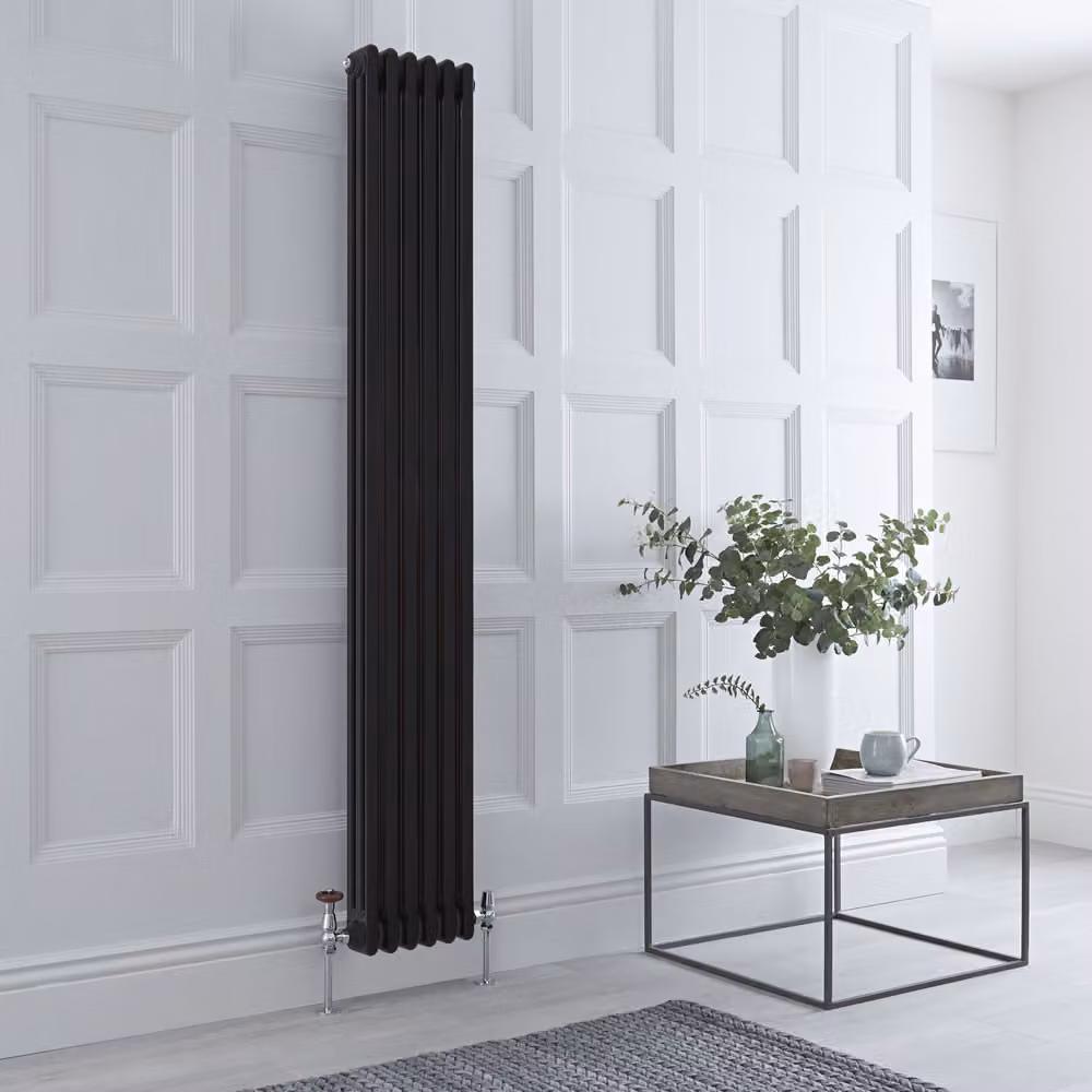 Radiatore Triplo Verticale Tradizionale Nero - 1800mm x 290mm - senza Piedini - Regent