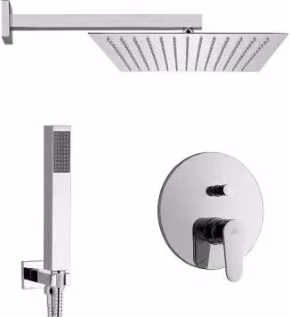 Set doccia incasso Paffoni Green quadrato in ottone cromato con soffione da 30 cm, colonna rigida, doccino e deviatoio