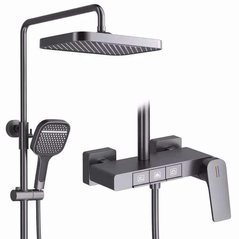 Sistema doccia moderno con tasti a pianoforte, dimensioni 30x20 cm. Doccetta a pioggia, miscelatore per vasca da bagno, modello 59A, in ottone, con altezza regolabile