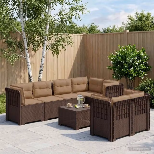Set da giardino da 7 posti vidaXL in polyrattan marrone con cuscini imbottiti e coperture rimovibili – 1
