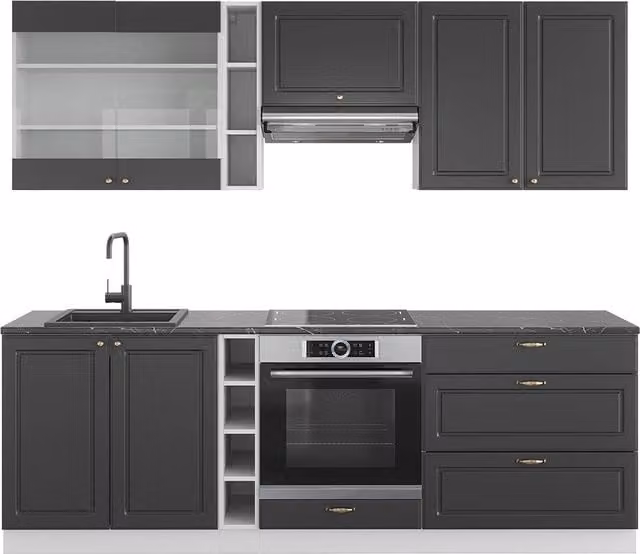 Cucina componibile moderna Vicco Fame-Line colore antracite, oro e bianco, larghezza 235 cm, senza piano di lavoro – 1