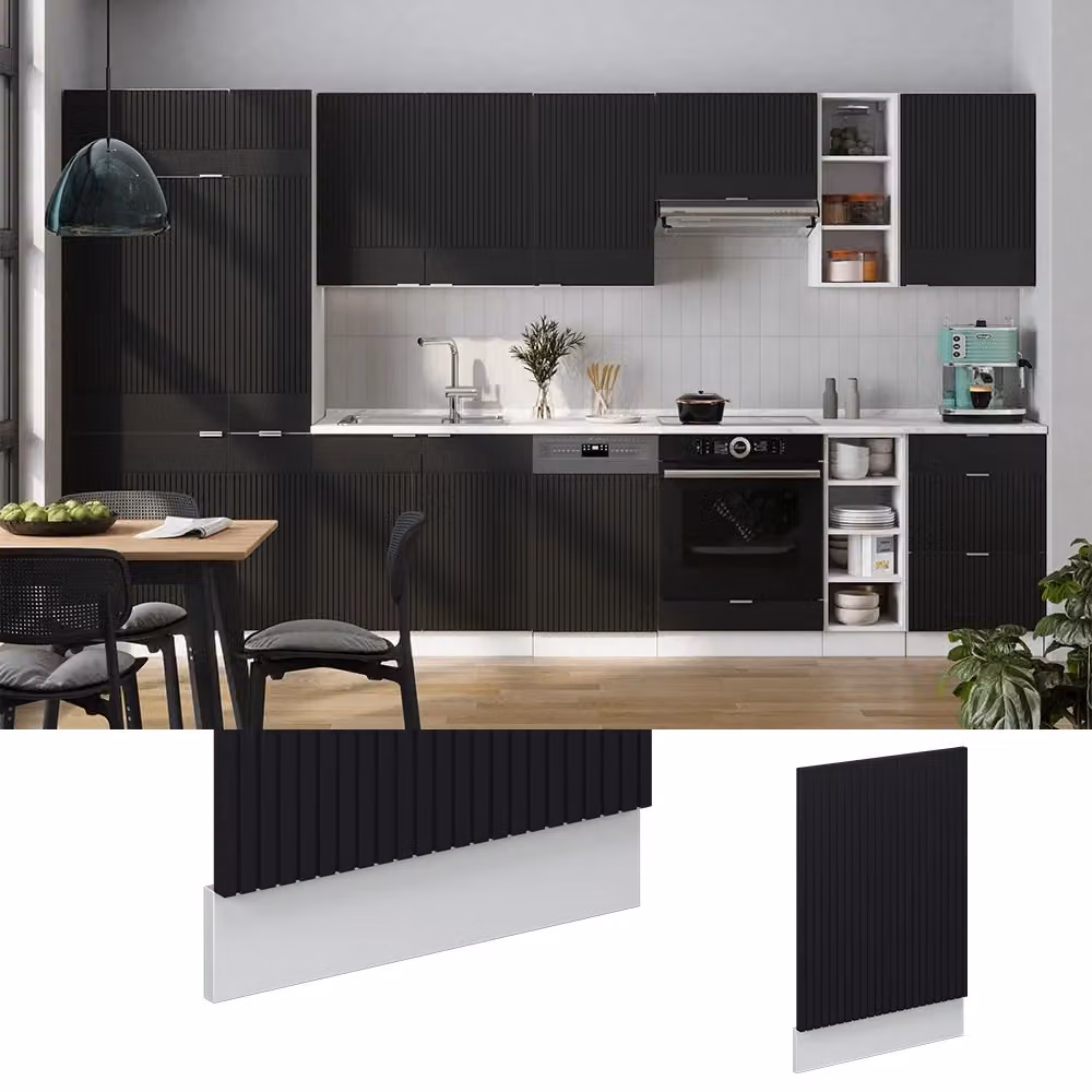 Pannello frontale Fame-Line Vicco in MDF con finitura rigata Nero e Bianco e PL Antracite, Larghezza: 45 cm – 2