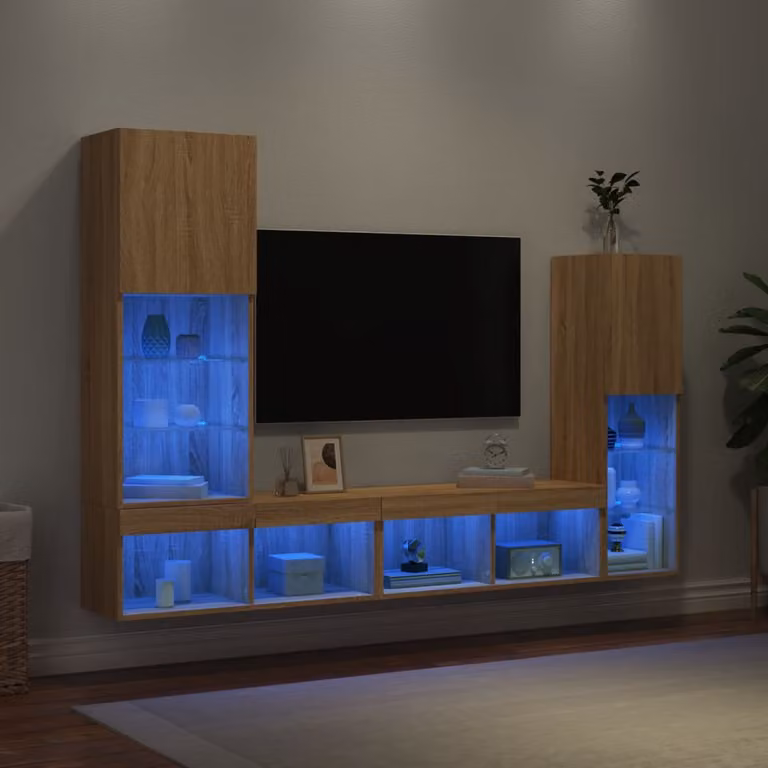 Mobile TV da parete vidaXL con illuminazione LED integrata in legno Rovere Sonoma marrone