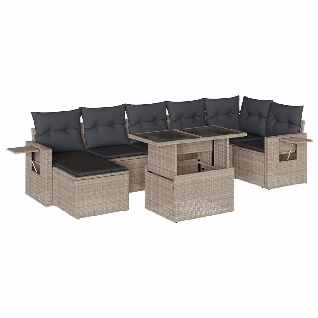 Set Divano da Giardino 8pz con Cuscini Grigio Chiaro Polyrattan
