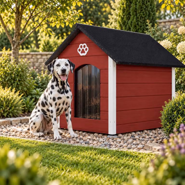 Cuccia per cani QLS, dimensioni XL (104x74 cm), isolata, in legno, per uso esterno, colore rosso e bianco, modello 9070