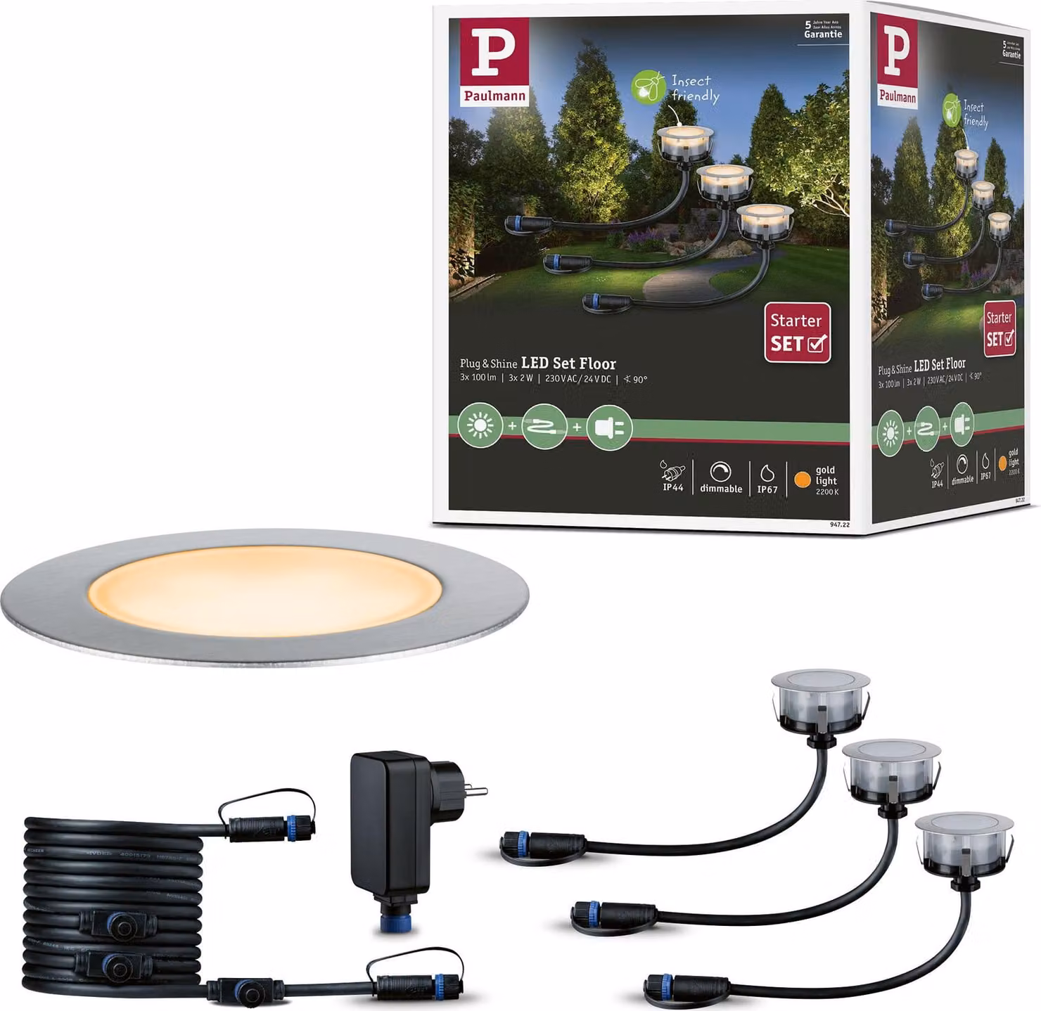Paulmann Plug & Shine Luce da incasso a pavimento a LED Set di base per pavimenti insettifugo