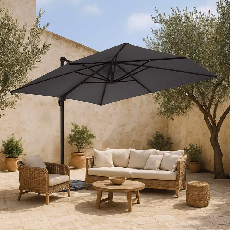 Ombrellone 3x4m Antracite Inclinabile Girevole + 4 Marmette - Oviala Caserta