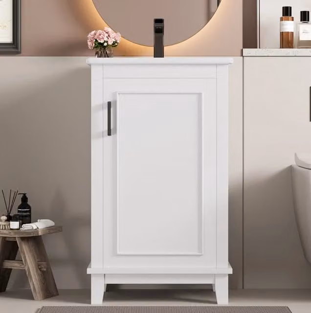 Mobile bagno 51x34x83 cm con lavabo integrato e ripiano regolabile in MDF e ceramica bianco