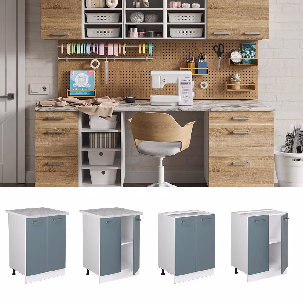 Base universale Vicco R-Line con ante e piano di lavoro, Grigio-blu, L: 60 cm, P: 60 cm, H: 81,6 cm – 2