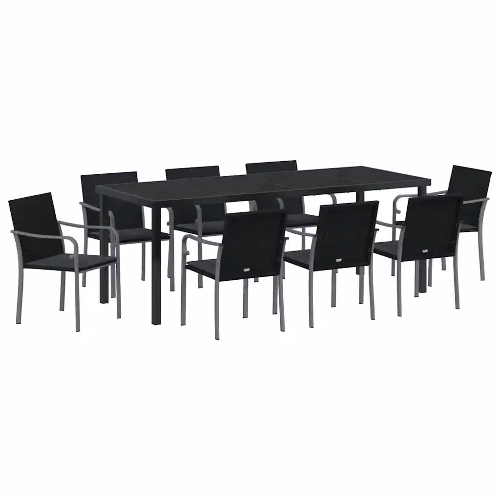 Set da pranzo da giardino vidaXL in rattan nero e grigio composto da 9 pezzi – 2