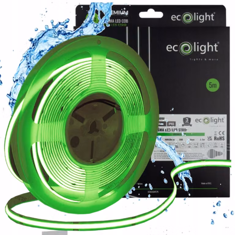 Striscia LED COB, 5 metri, 45W, verde, 12V, grado di protezione IP65, adatta per il bagno, IP65