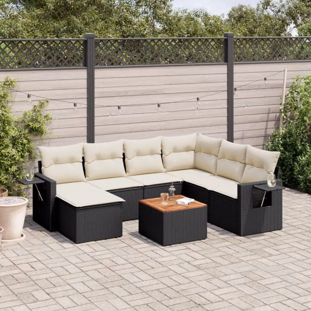 Set Divani da Giardino vidaXL a Forma di L con Cuscini 8 pz in Polyrattan Nero e Bianco – 1