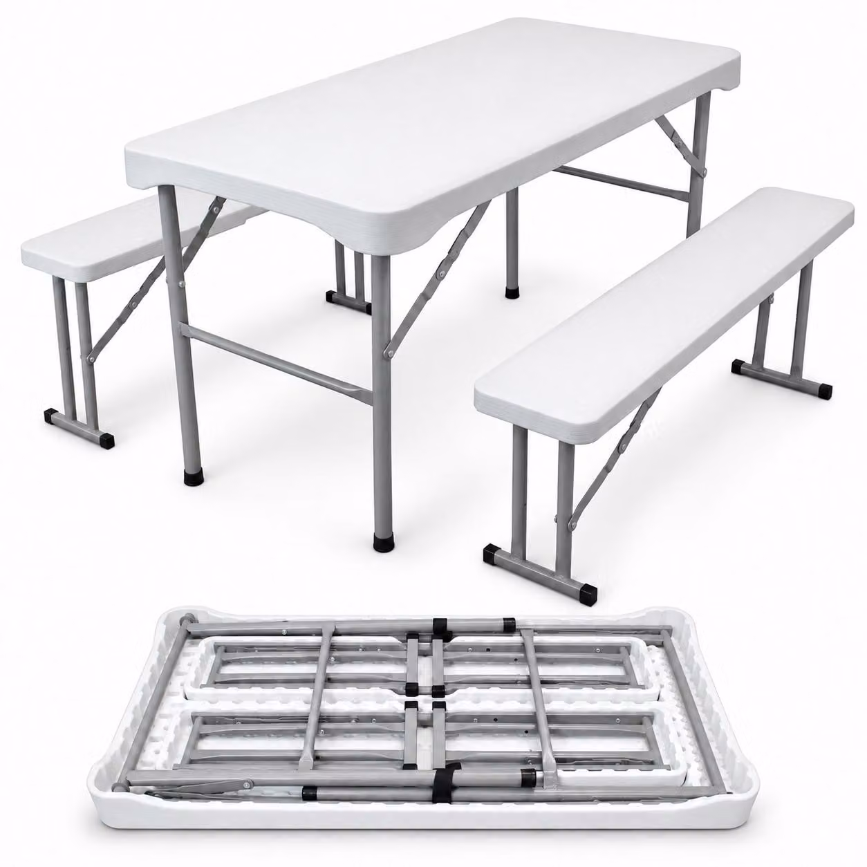 Set da birreria 3 pezzi pieghevole Lunghezza 107 cm Set da balcone Set da tendone Mobili da giardino in bianco