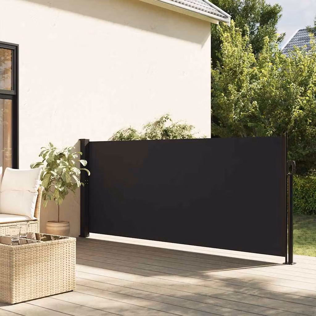 vidaXL Tenda da Sole Laterale Retrattile Nera in Poliestere con Struttura in Alluminio L: 500 cm, H: 140 cm
