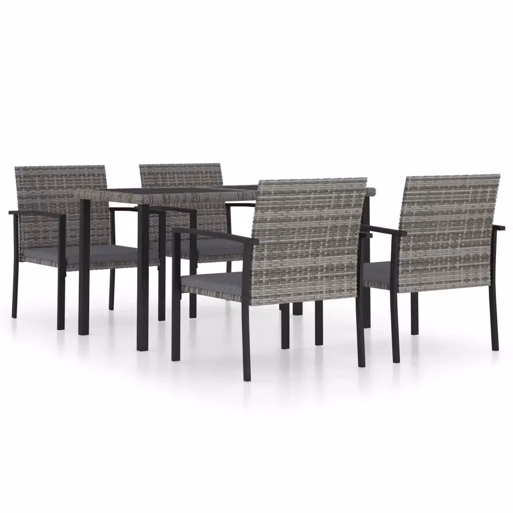 Set da pranzo da giardino vidaXL in 5 pezzi in polyrattan grigio e nero con piano in vetro e struttura in metallo – 2