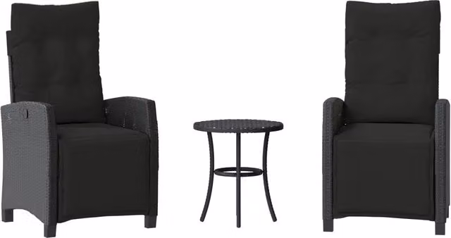 Set da Bistr¨° 3 pz | Set Salotto da Giardino con Cuscini Nero in Polyrattan