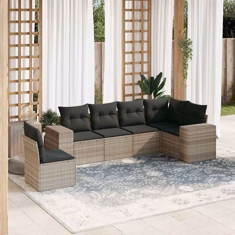 vidaXL Set Divano da Giardino a L 6pz con Cuscini Grigio Moderno in Polyrattan e Acciaio