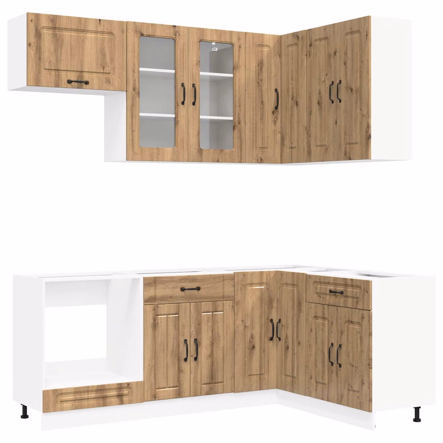 Set da cucina KALMAR, 8 pezzi, realizzato in materiale composito effetto legno "Artisan" color noce