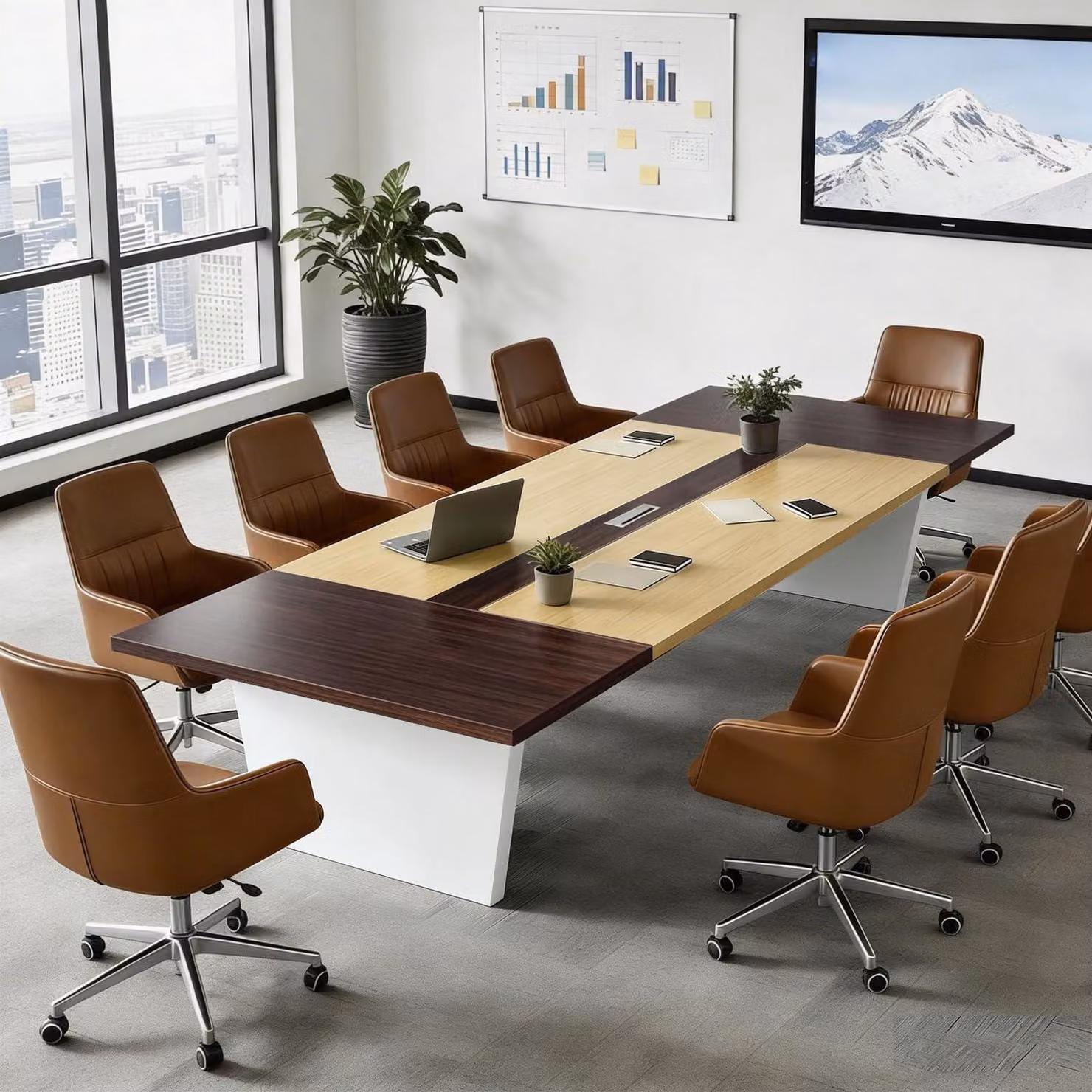 Tavolo da conferenza per ufficio, dimensioni 180x120x74 cm, colore nero e bianco, piano del tavolo spesso 2,5 cm