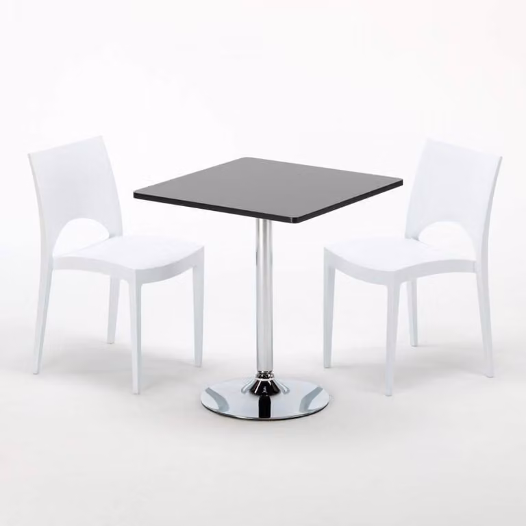 Tavolo quadrato nero e 2 sedie Set di aste per interni in polipropilene colorato Grand Soleil Paris Mojito - Bianco