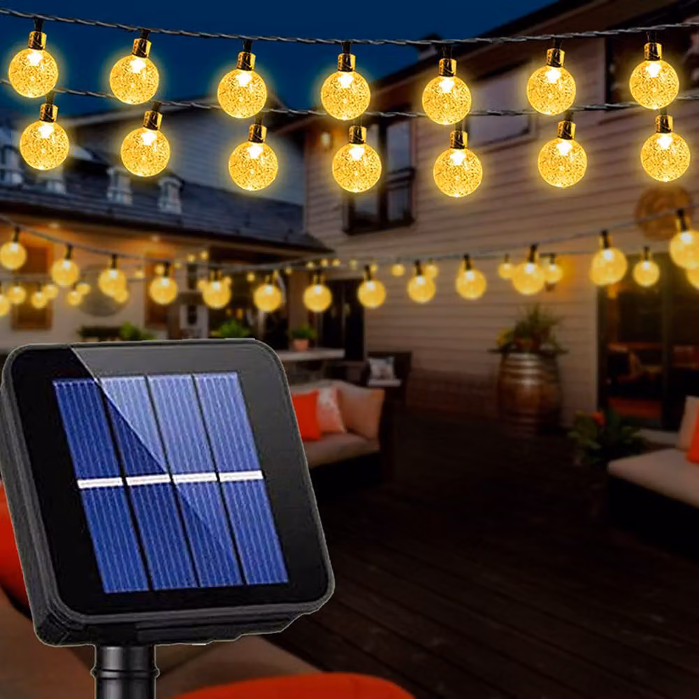 Catena luminosa solare da 5 m con 20 LED a forma di pallina, illuminazione LED per giardino, feste, matrimoni e decorazioni da esterno, luce bianca calda