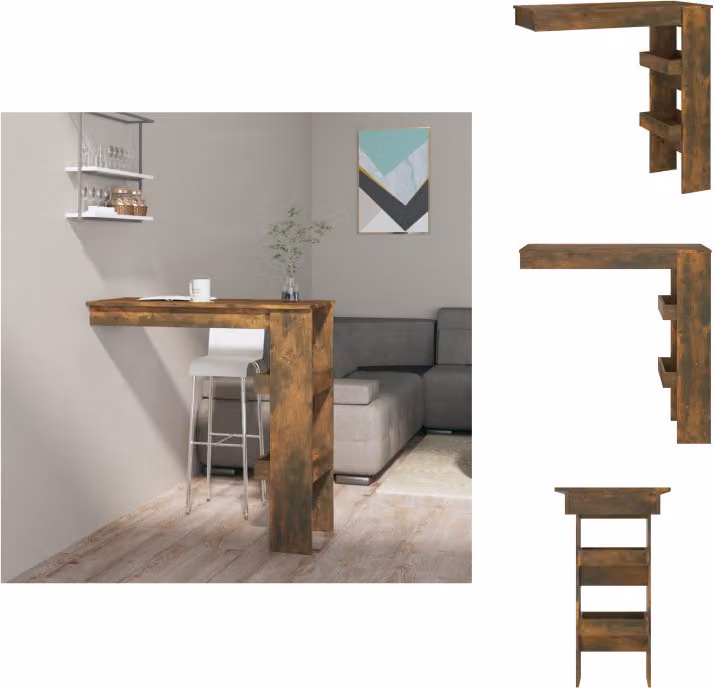 vidaXL Tavolo bar a parete in rovere fumé 102x45x103,5 cm materiale a base di legno - Tavoli da pranzo