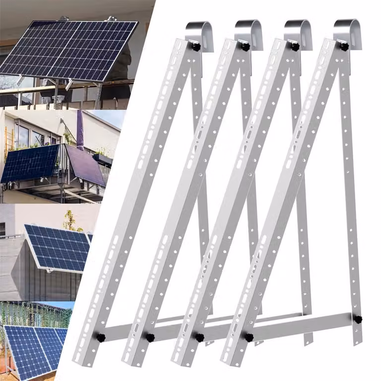 4x Staffa fotovoltaica 118cm Regolabile 0°-90° - Balkonkraftwerk Staffa per moduli solari per ringhiera tetto piano alluminio senza foratura