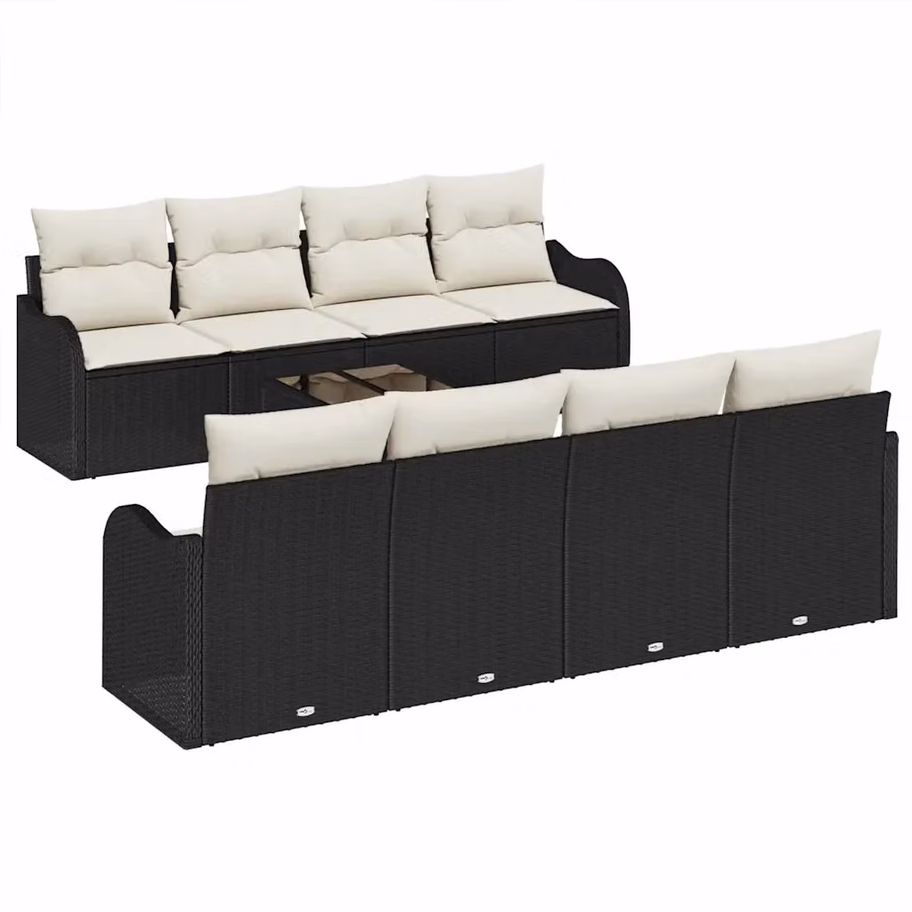 vidaXL Set Divano da Giardino 9 Pezzi con Tavolino e Cuscini Nero e Beige – 2