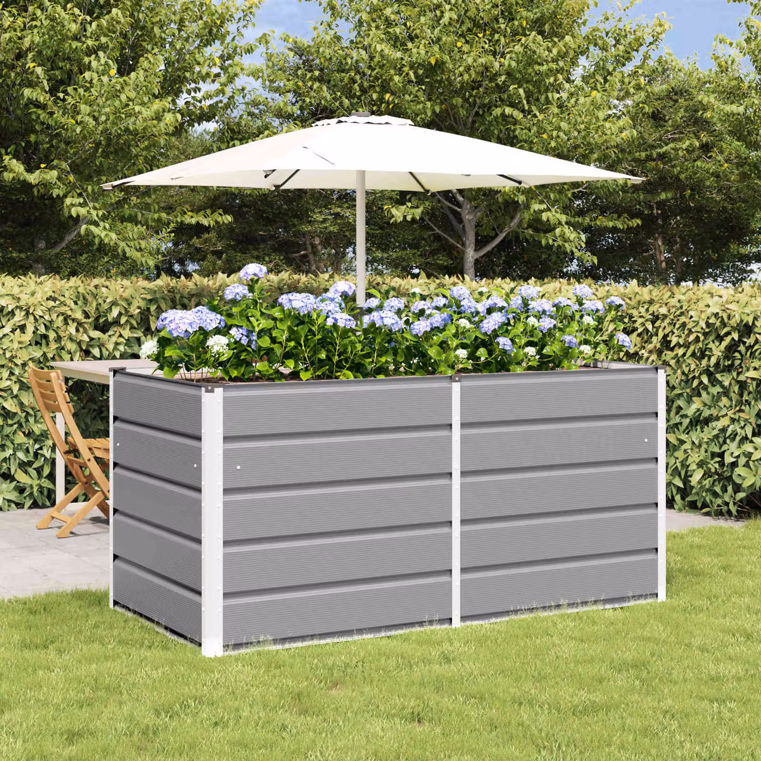 Fioriera vidaXL in acciaio e plastica, colore grigio, L: 160 cm, P: 80 cm, H: 75 cm