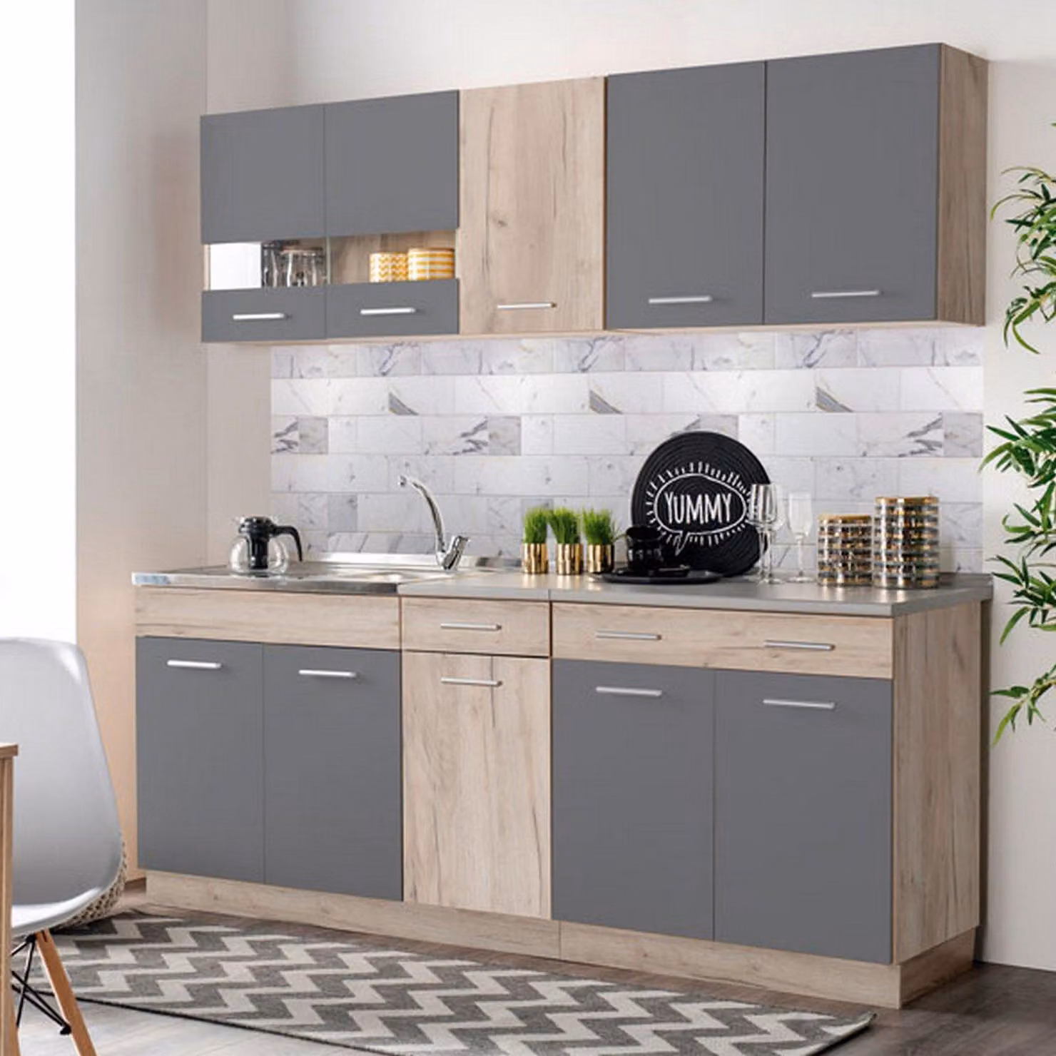 Bornago - Cucina, Nero Antracite, 2 Cassetti, Elettrodomestici non inclusi,