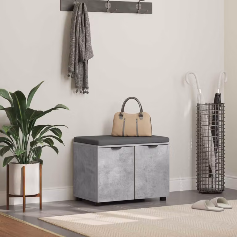 vidaXL Panca per ingresso con scarpiera e cuscino in tessuto Grigio, L 60 x P 38 x H 46 cm