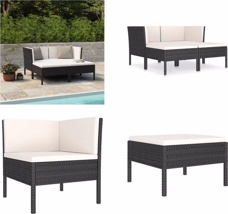 vidaXL set salotto da giardino 4 pezzi con cuscini in poly rattan nero - Set di mobili da giardino - Set di mobili da giardino - Set di mobili da giardino - Set di mobili da giardino