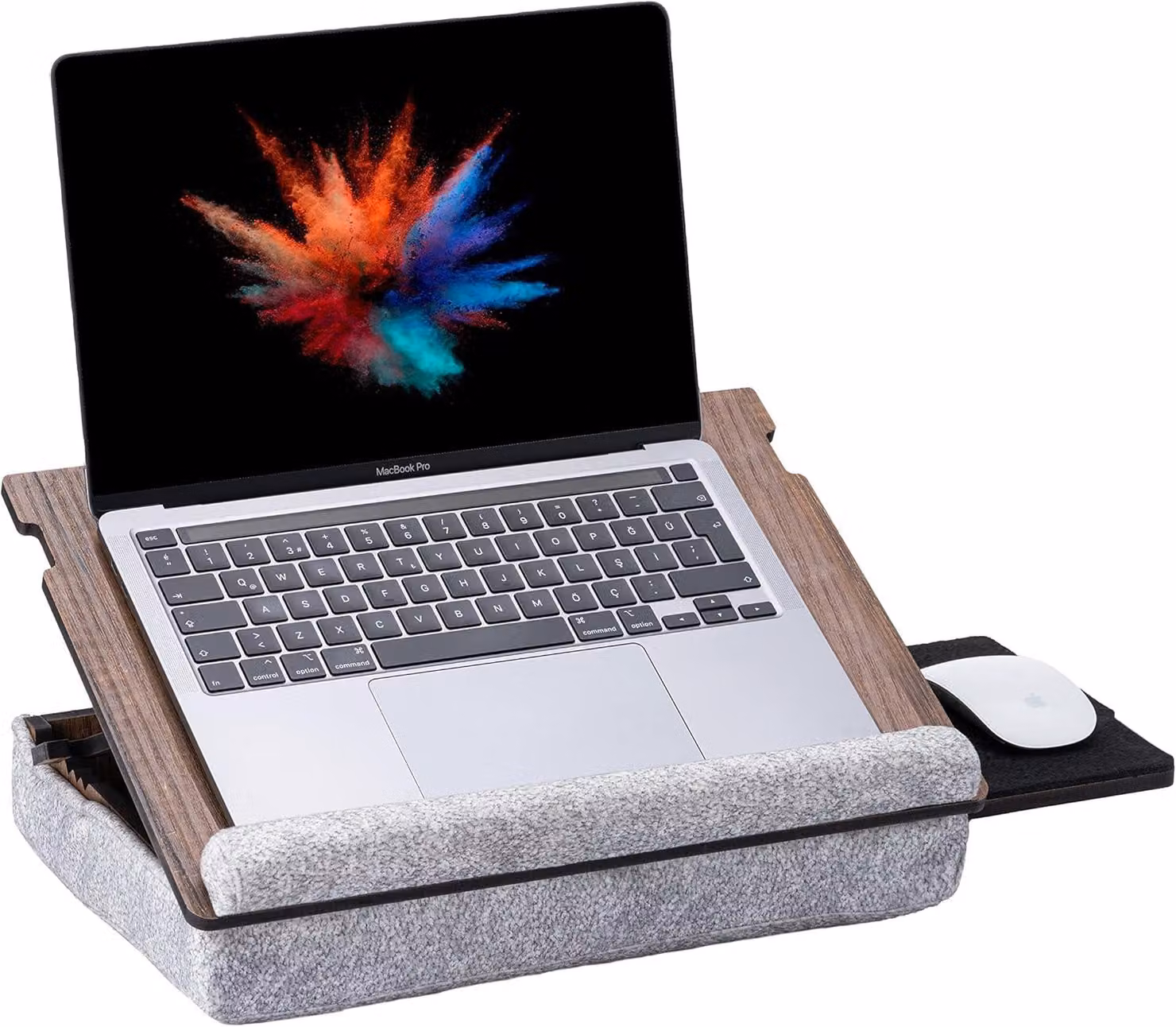 Tavolo per laptop in legno di noce, regolabile in modo ergonomico, con superficie imbottita, cassetto per il mouse, ideale per l'ufficio domestico